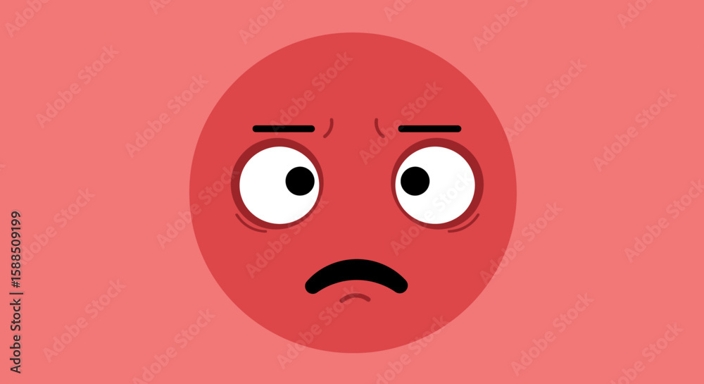 Fototapeta premium Red Circle Emoji with Worried and Sad Expression.