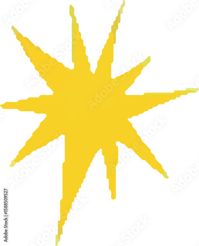 Yellow star with a spiky sunburst shape in a simple geometric style. Modern vector illustration with pointed design elements.