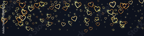 Gold hearts scattered on black background.