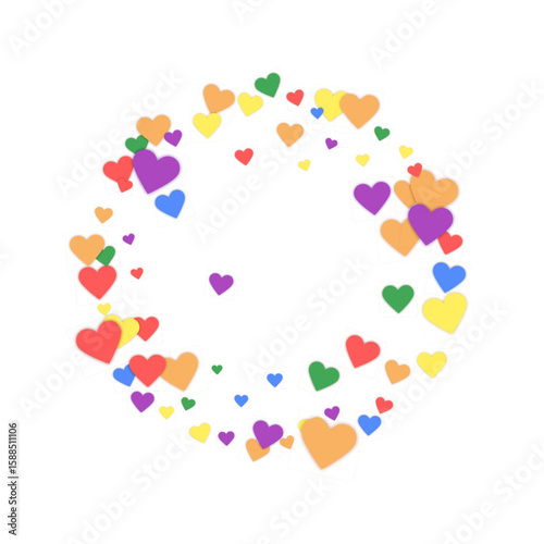 Rainbow colored scattered hearts. LGBT valentine