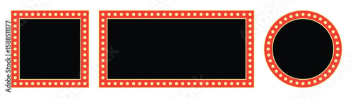 Retro marquee billboard vector set with electric light lamps isolated on transparent background