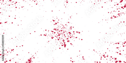 Red hearts scattered on white background.