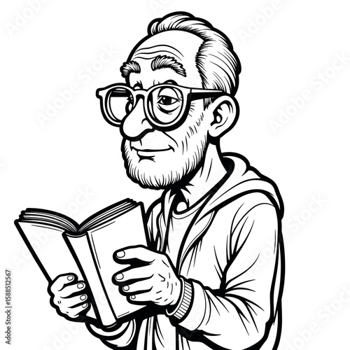 Elderly man reading photo album – Nostalgia, reminiscing memories