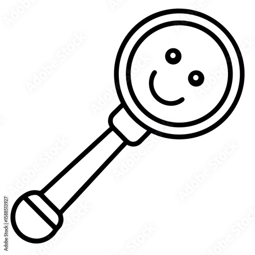 Adorable baby rattle character with cute smile Line Art Vector illustration