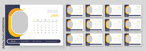 2026 Desk or table calendar template, Week starts Sunday.