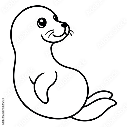 Cheerful baby seal clapping its little flippers Line Art Vector illustration