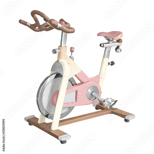 Watercolor illustration of a pink stationary exercise bike on transparent background png vector