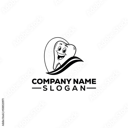 Happy Cartoon Tooth Mascot Logo Design