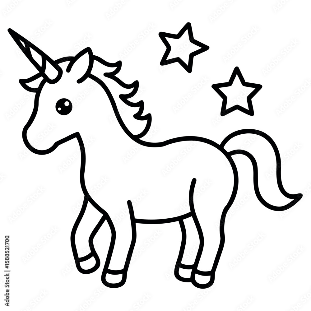 Magical baby unicorn surrounded by tiny stars Line Art Vector illustration Magical baby unicorn surrounded by tiny stars Line Art Vector illustration