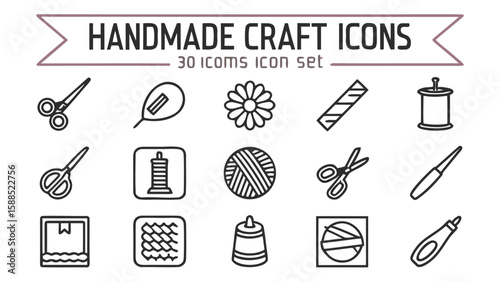 Artistic crafting is showcased in this icon collection for makers, sewers, and DIY enthusiasts, perfect for creative project themes.