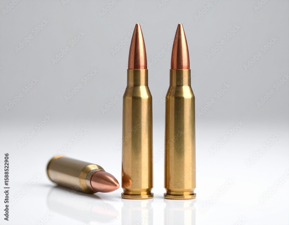Rifle Ammunition: Two .308 Caliber Cartridges with One on Side Rifle Ammunition: Two .308 Caliber Cartridges with One on Side