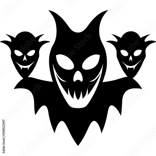 Evil Masked Demon Faces Silhouette