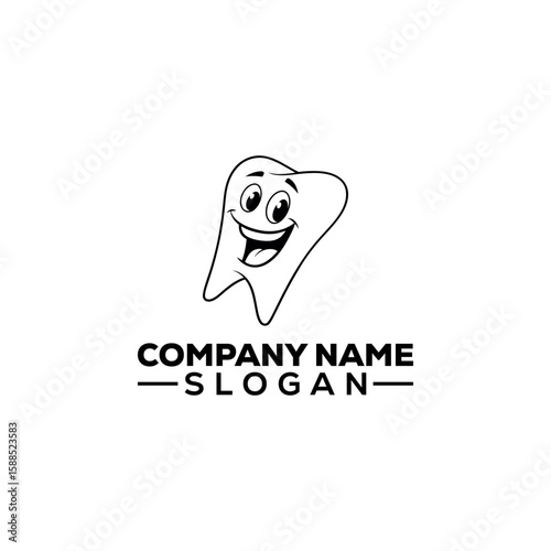 Happy Cartoon Tooth Mascot Logo Design