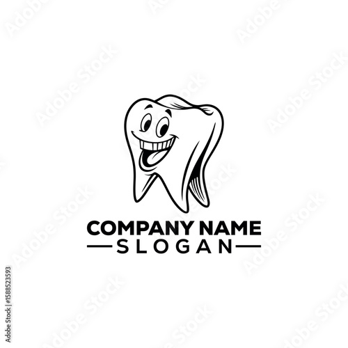 Happy Cartoon Tooth Mascot Logo Design
