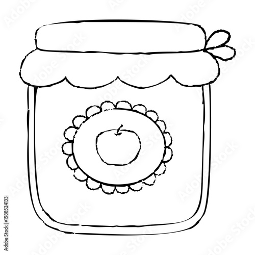 Apple Jam Jar Cute Outline Hand Drawn Pencil Sketch