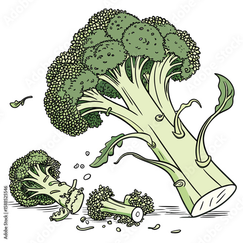 Fresh green broccoli florets and stalks vegetable food