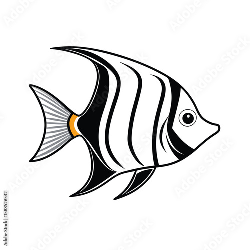 Angel Fish Stock Vector line art, isolated white background 