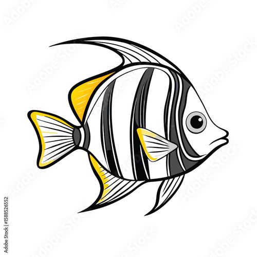 Angel Fish Stock Vector line art, isolated white background 