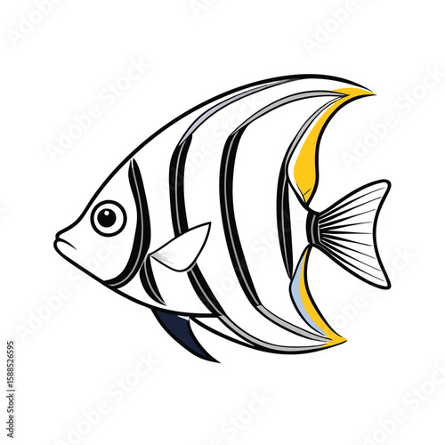 Angel Fish Stock Vector line art, isolated white background 