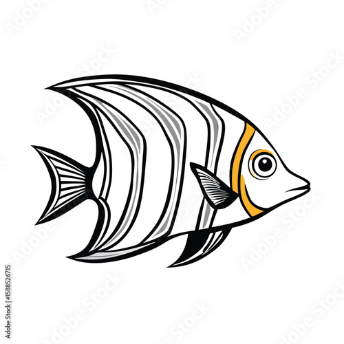 Angel Fish Stock Vector line art, isolated white background 