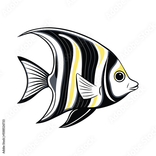 Angel Fish Stock Vector line art, isolated white background 