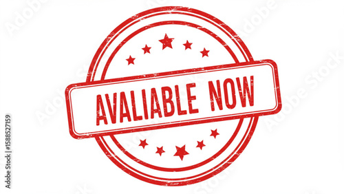 Red distressed AVALIABLE NOW grunge rubber stamp icon, ideal for new product launches, website banners, marketing campaigns, and promotional materia