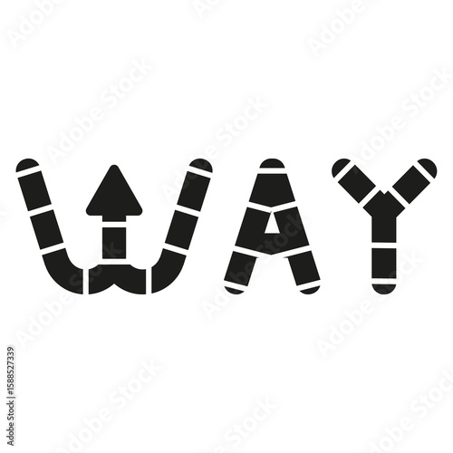 Text arrow icon. Way vector sign. Bold black shape. Unique design element.