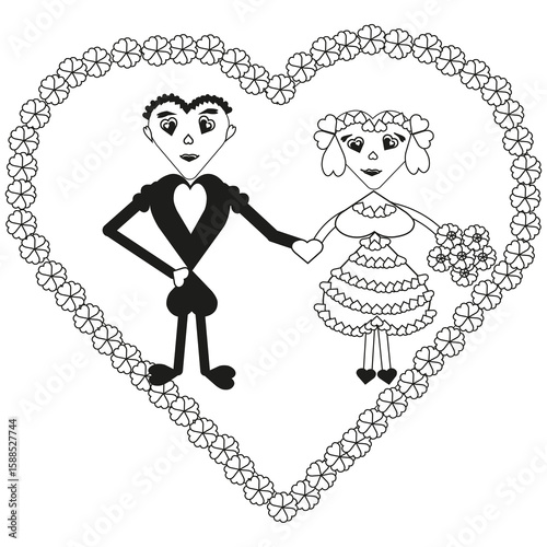 Couple heart icon. Love vector symbol. Black shape design. Romantic figure element.