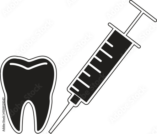 Tooth and syringe icon representing dental injection procedure or anesthesia with transparent background