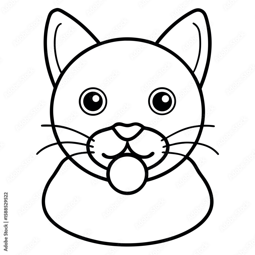 Fototapeta premium Sweet baby cat sucking pacifier with closed eyes Line Art Vector illustration