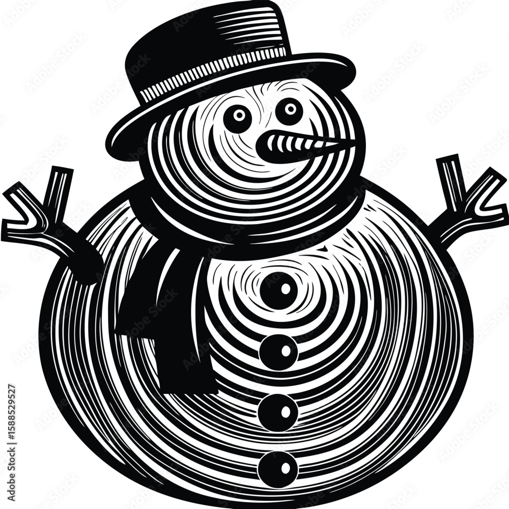© ar88design - Stylized snowman with hat and scarf winter black and white