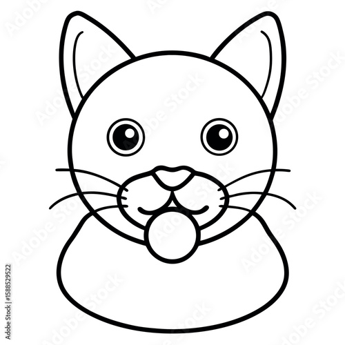 Sweet baby cat sucking pacifier with closed eyes Line Art Vector illustration