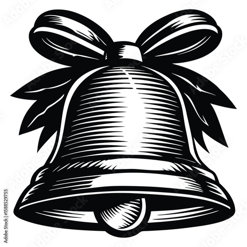 Black and white bell with bow silhouette