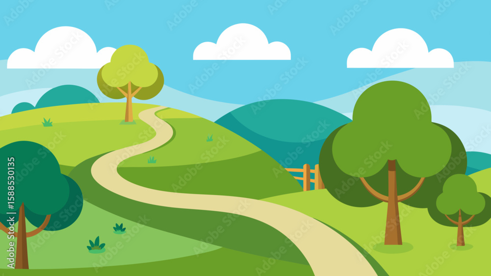 Obraz premium Cartoon park zone with landscape curve vector illustration