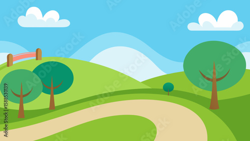 Cartoon park zone with landscape curve vector illustration