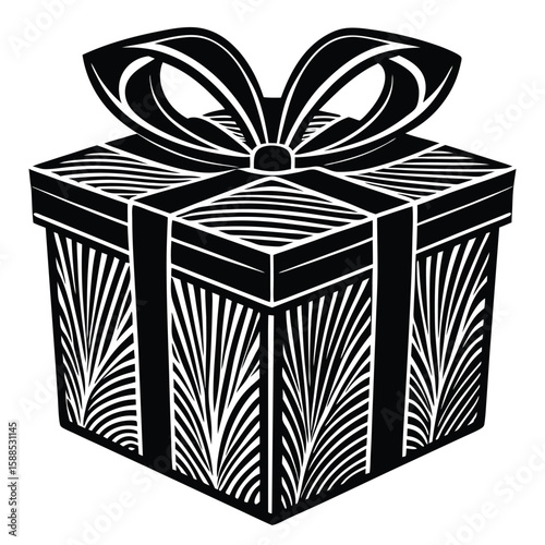 Black and white gift box with ribbon and bow present