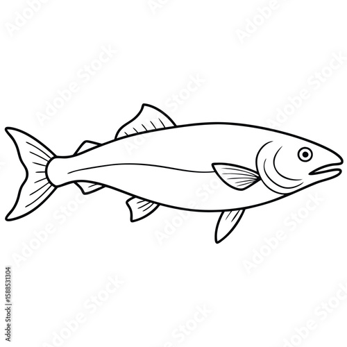 Salmon fish one line art Vector, isolated white background
