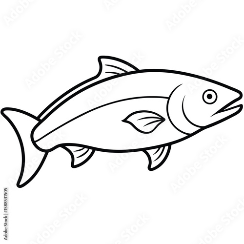 Salmon fish one line art Vector, isolated white background