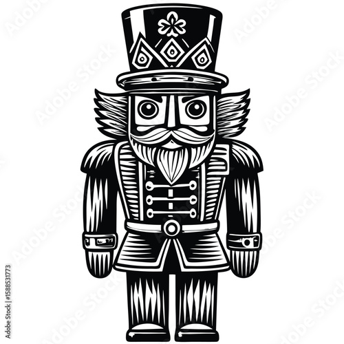 Black and white nutcracker soldier illustration vintage