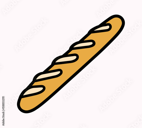 Stylized golden-brown baguette with thick black outline, five elongated white slits, minimalist design, clean aesthetic, plain white background.