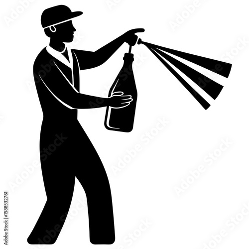   Man Throwing Fire Bottle (Molotov Cocktail) Vector Illustration