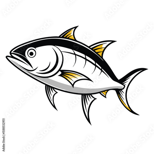 Tuna fish in vintage style line art vector, isolated white background