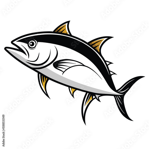 Tuna fish in vintage style line art vector, isolated white background