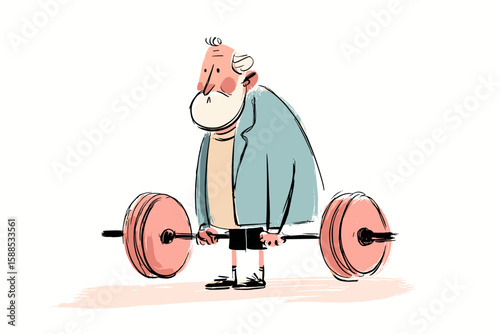 Active elderly man lifting weights in casual gym outfit  