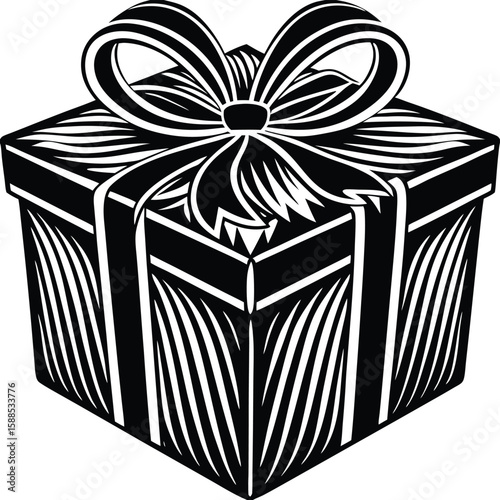 Black gift box with ribbon and bow present