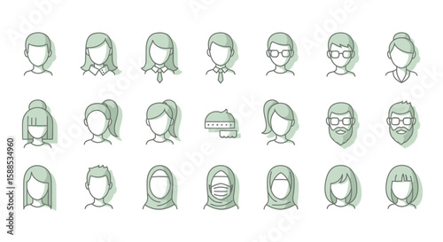 A collection of various illustrated head and shoulders portraits, showcasing diverse hairstyles and attire.