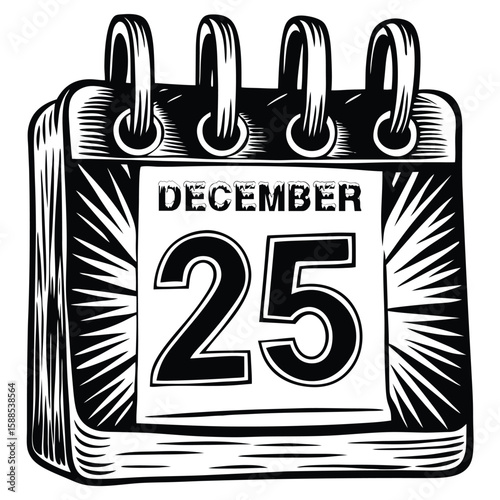 December twenty fifth calendar page black and white