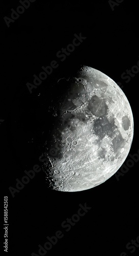 Moon, half-lit, dark background