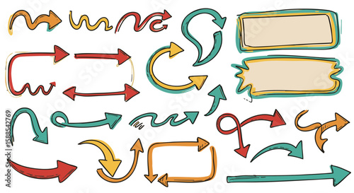 Hand-drawn arrows vector icon set for design and direction
