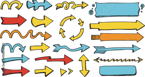Vector arrow collection with colorful ribbon labels for web design elements